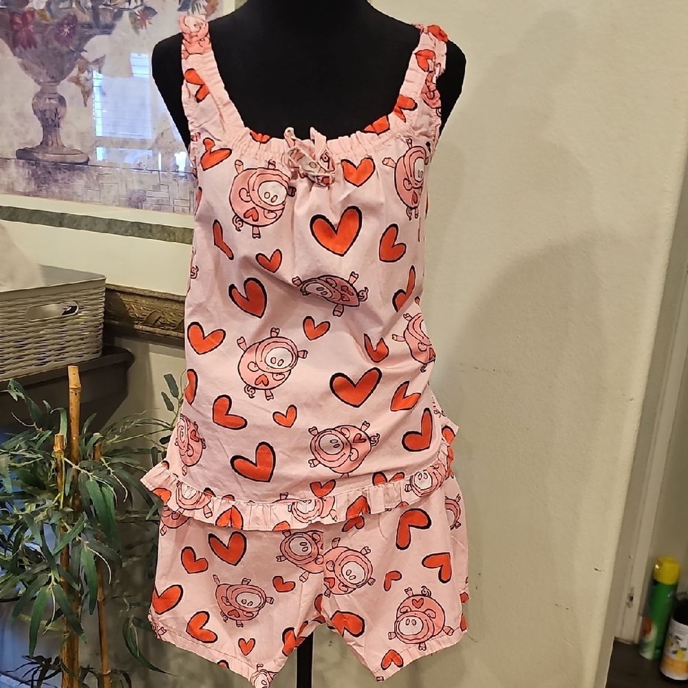 Pink Heart Print Women's Sleepwear Set